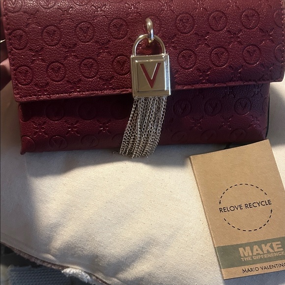 Mario Valentino Burgundy Clutch with Silver Chain Accent - Picture 6 of 14